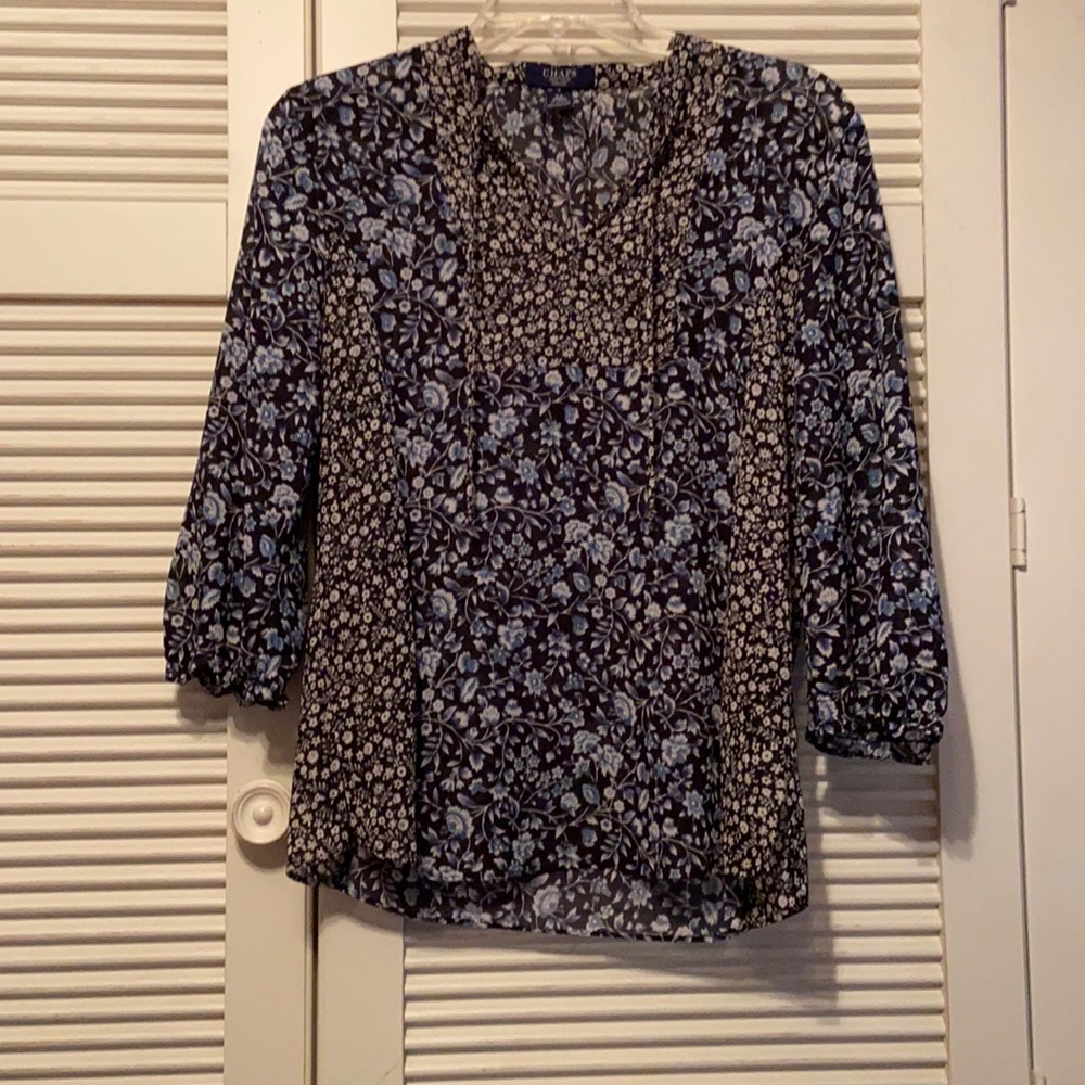 CHAPS Petite Floral Tie Front Blouse - Picture 1 of 7
